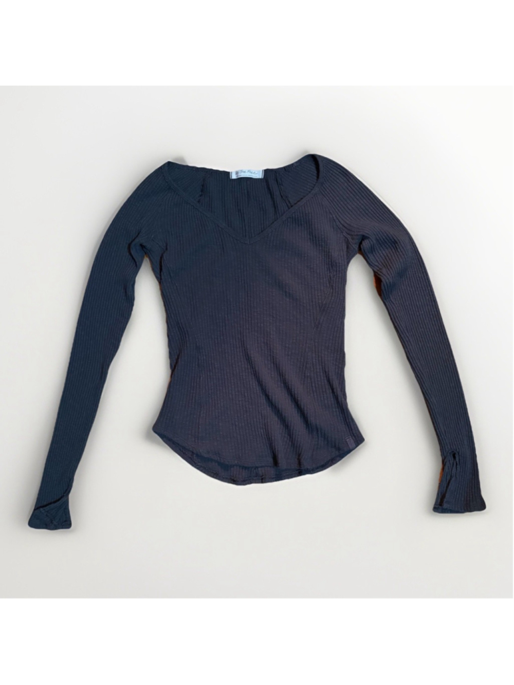 We The Free Charcoal Grey Ribbed Long-Sleeve Top - Large